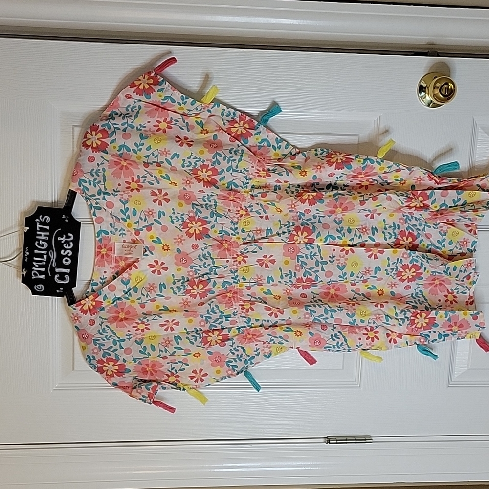 Cat & Jack Swim Suit Cover XL (14/16) Floral Tassels Pull Over Pink Yellow